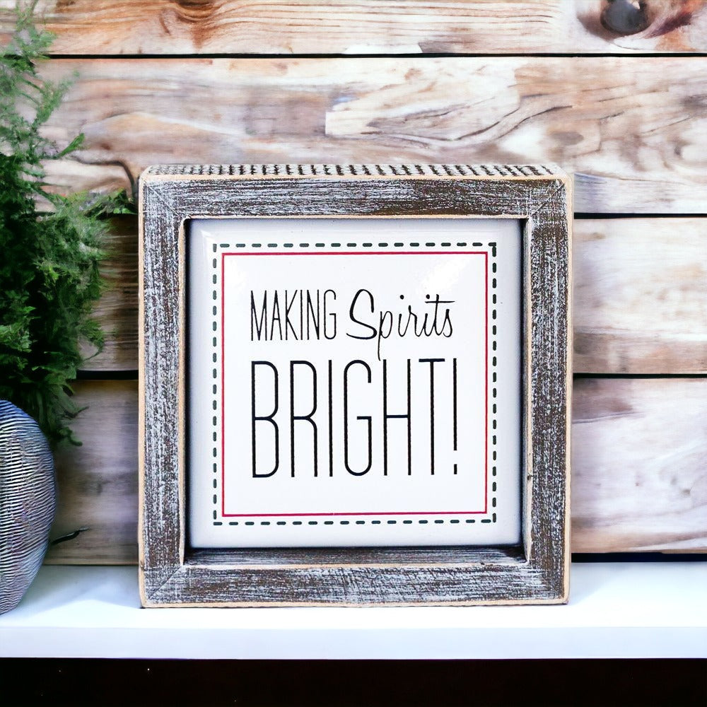 Christmas Wooden Sign 5 Inch Framed Making Spirits Bright Holiday Decor