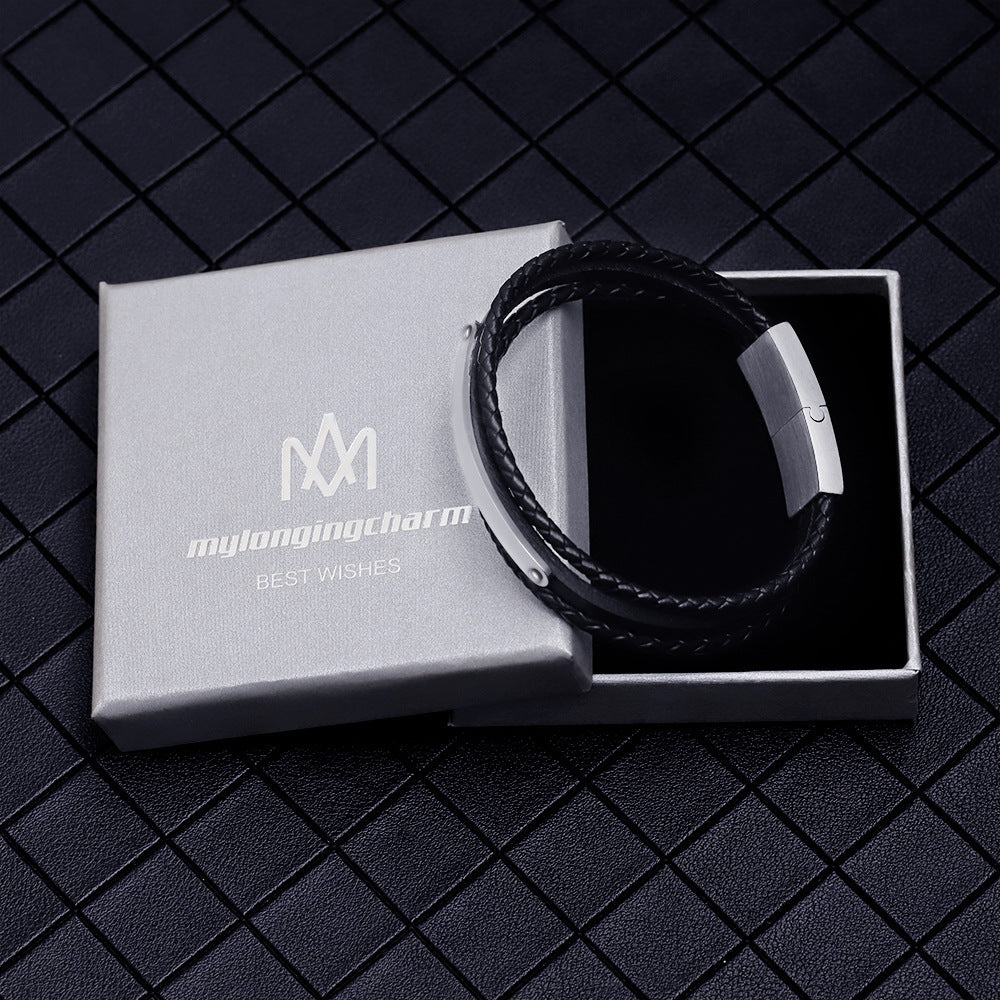 Men's leather braided bracelet
