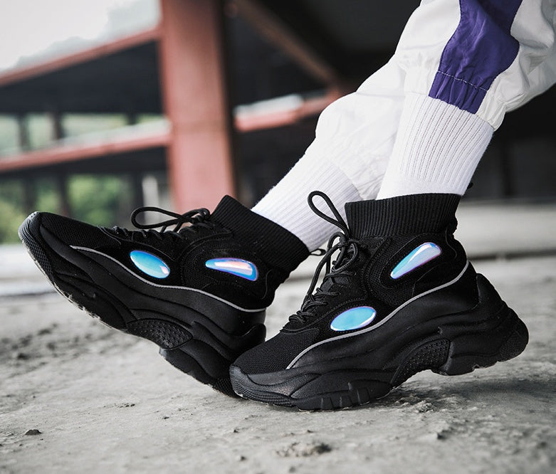 Thick bottom increase shoes couple high help flying woven white shoes platform shoes