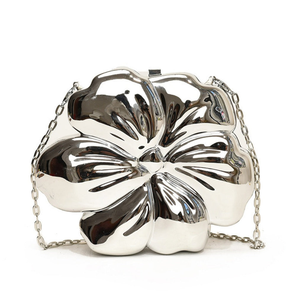 Elegant Flower Gold Acrylic Bag – Mini Dinner Bag & Prom Bag for Weddings, Parties, and Evenings – Stylish Clutch Purse with Glamorous Floral Design