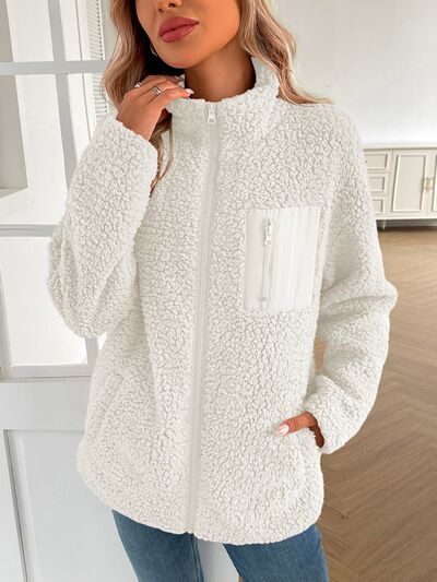 Winter Warm Zip Up Long Sleeve Jacket Fuzzy Cozy & Stylish Jacket Cold-Weather Essential Outdoor Jacket