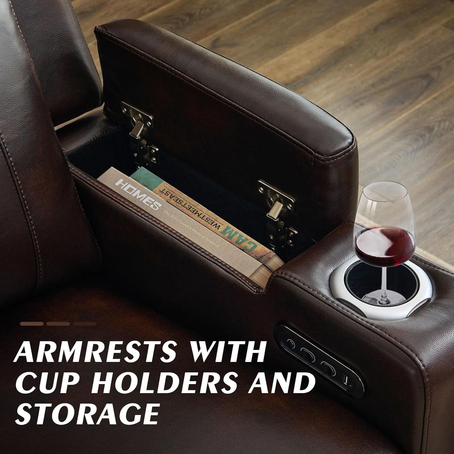 Power Reclining Sofa With Adjustable Headrest Lighting