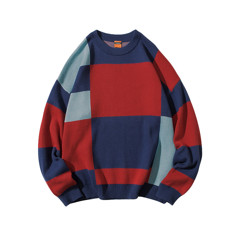 Plaid Couple's Winter Thickened Loose Knitted Sweater