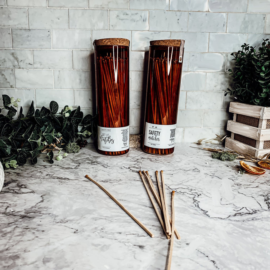 9 Inch Apothecary Matches Extra Large Safety in Amber Glass Jar With Cork Lid