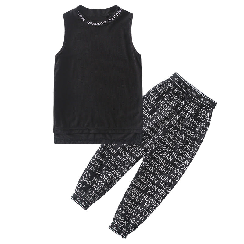 Girls Korean Style Sleeveless Two-piece Sports Suit