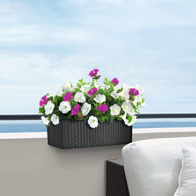 Balcony Rattan Long Flower Pot Automatic Water Feeding Lazy Flower Pot Large Planting Basin