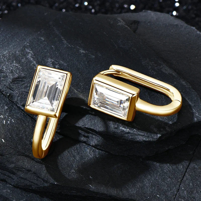 925 Sterling Silver 2x1ct Rectangular Moissanite Stud Earrings Unisex