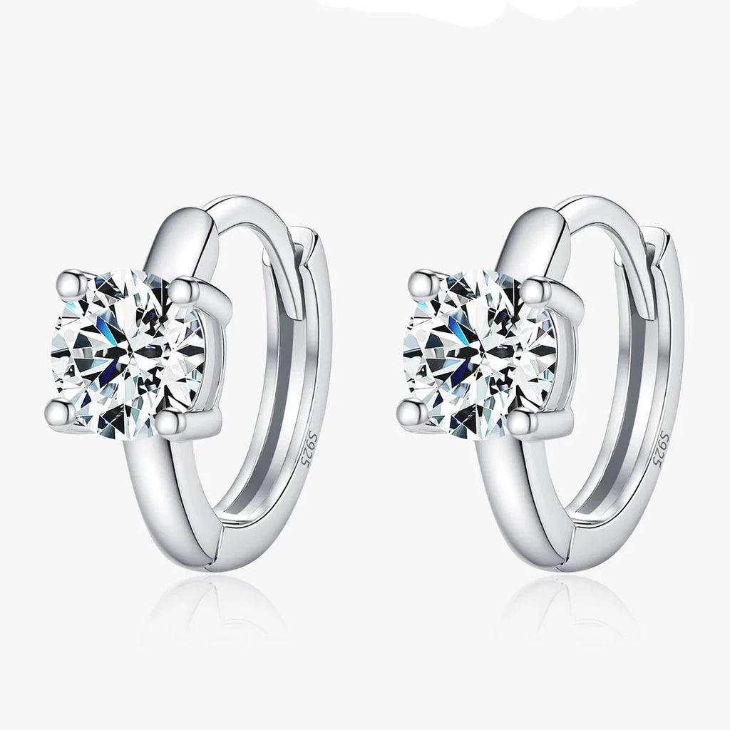925 Sterling Silver D-Color Round Moissanite Sparkling Hoop Earrings for Women