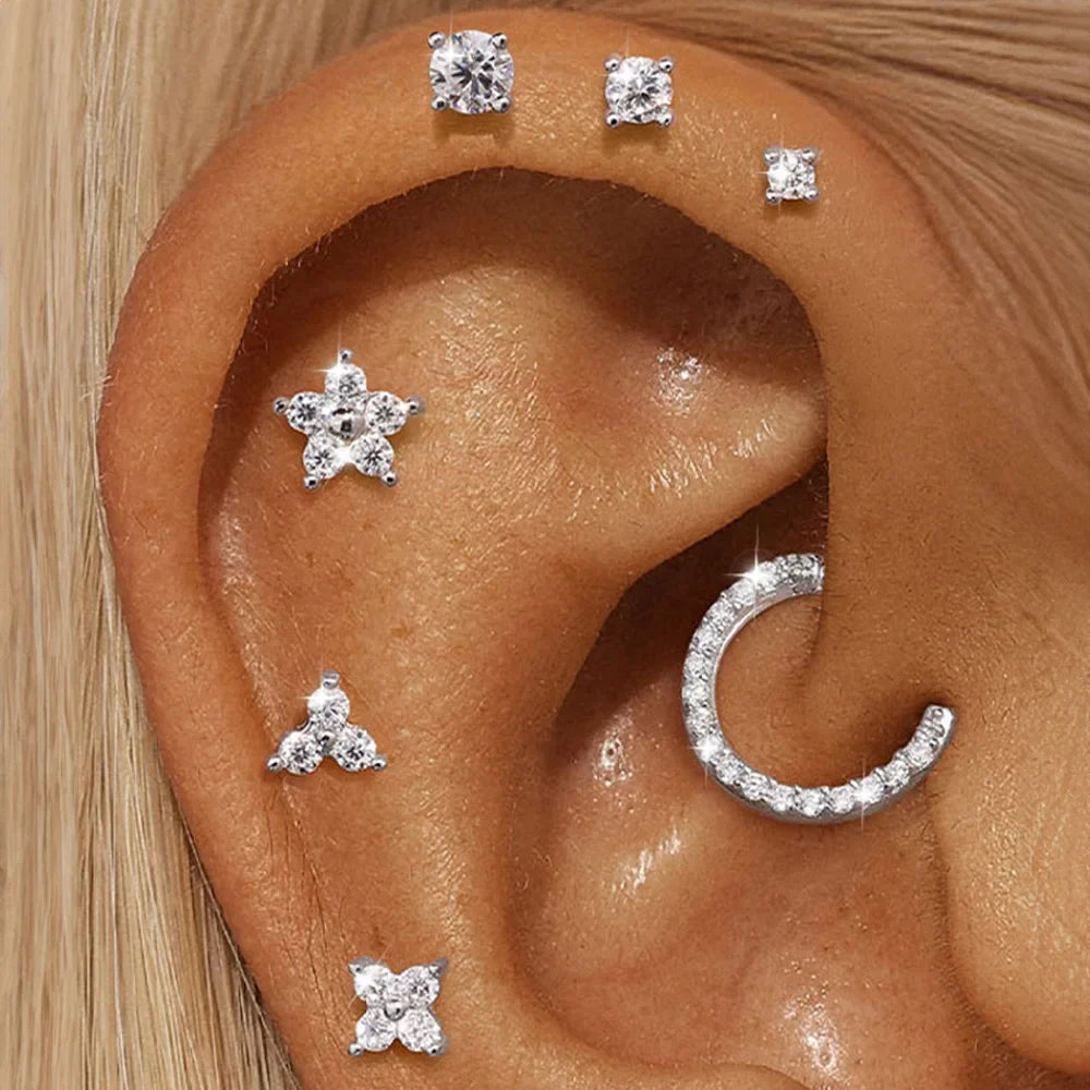 925 Sterling Silver Mini Moissanite Four-Claw Screw Stud Earrings For Women