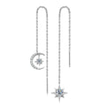 925 Sterling Silver Moissanite Star Moon Threader Earrings Asymmetric Drop