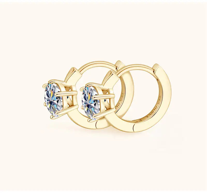 925 Sterling Silver Moissanite Clip-On Earrings Round Six-Prong White Gold