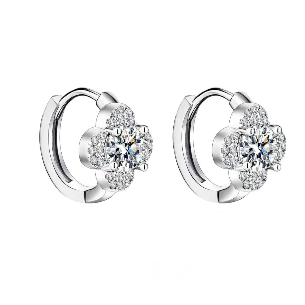 925 Sterling Silver Moissanite Clover Earrings 1ct Dainty Hoop Luxury