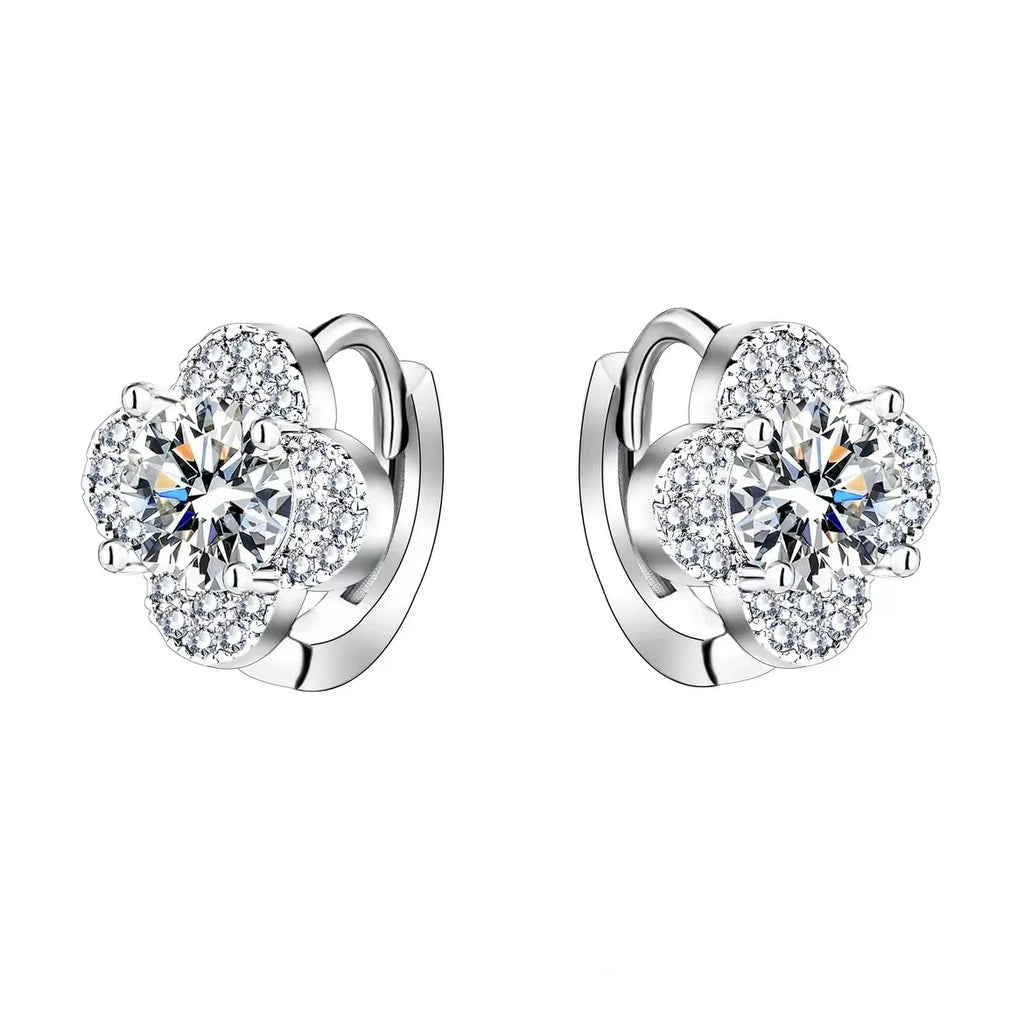 925 Sterling Silver Moissanite Clover Earrings 1ct Dainty Hoop Luxury