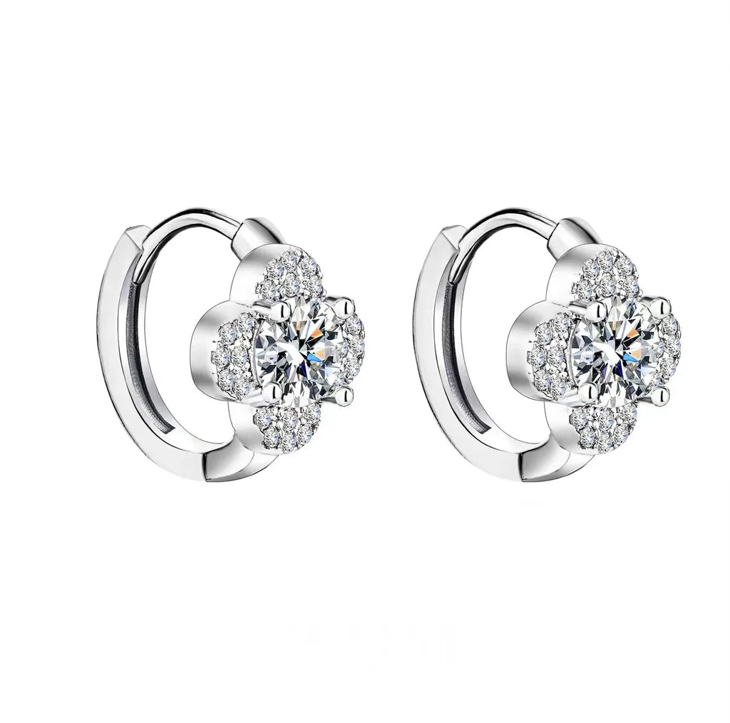925 Sterling Silver Moissanite Clover Earrings 1ct Dainty Hoop Luxury