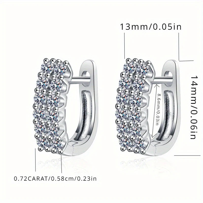 925 Sterling Silver Moissanite Double Row Stud Earrings 0.72ct x2 Simple