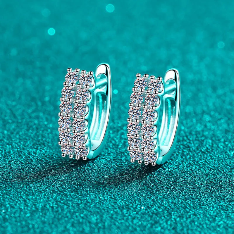 925 Sterling Silver Moissanite Double Row Stud Earrings 0.72ct x2 Simple