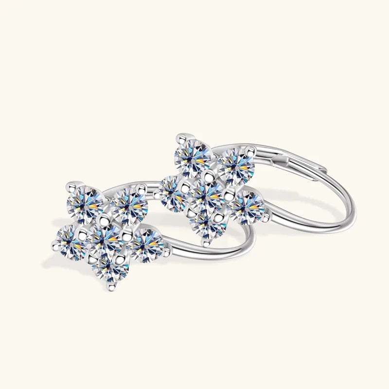 925 Sterling Silver Moissanite Flower Hoop Earrings D0.60CT Bridal Gift