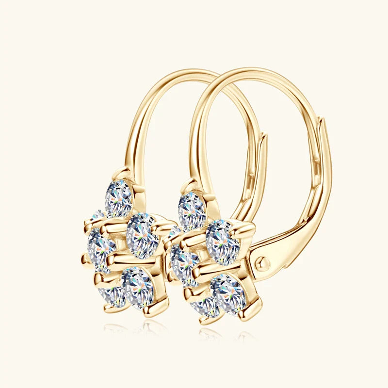 925 Sterling Silver Moissanite Flower Hoop Earrings D0.60CT Bridal Gift