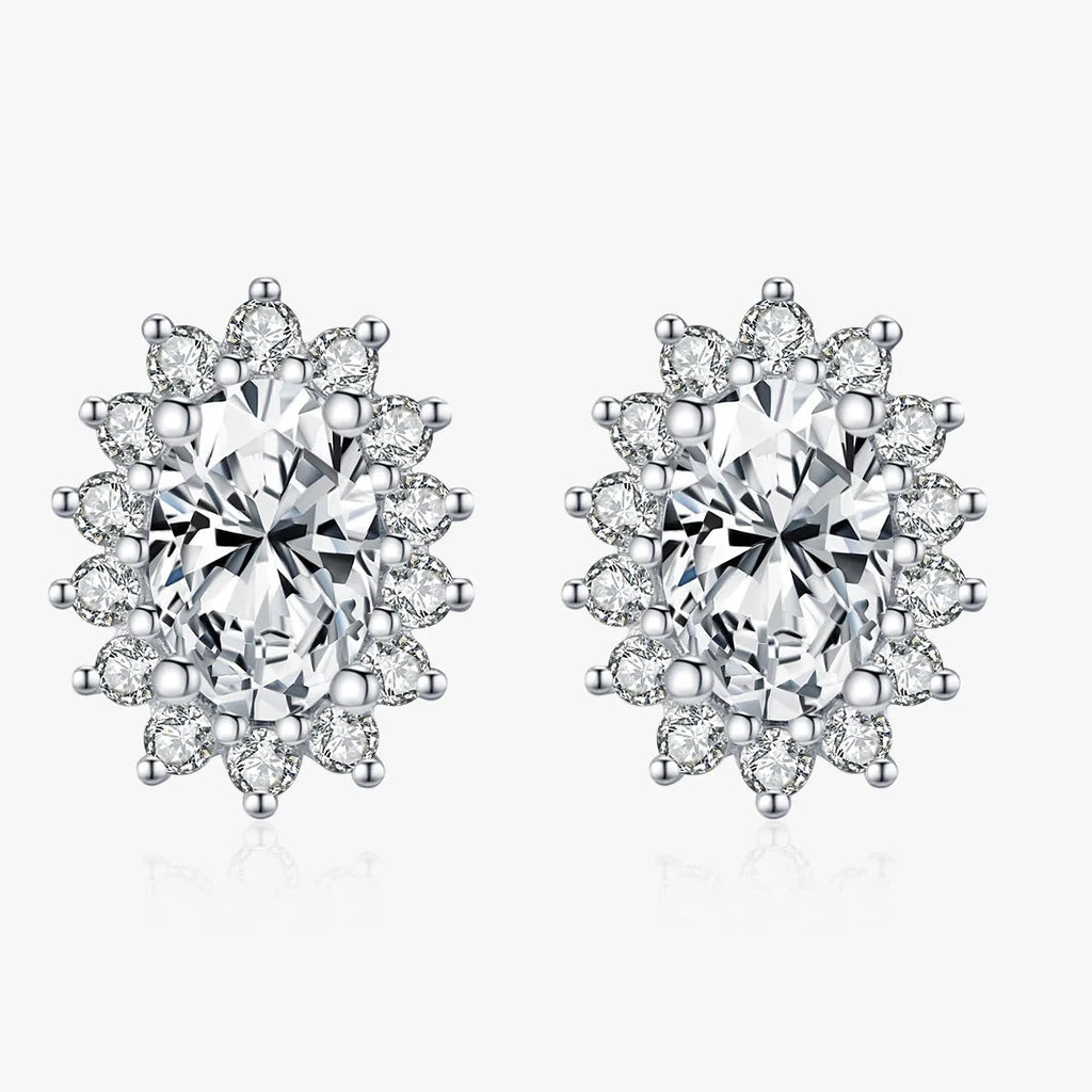 925 Sterling Silver Moissanite Halo Stud Earrings Bridal Wedding Engagement