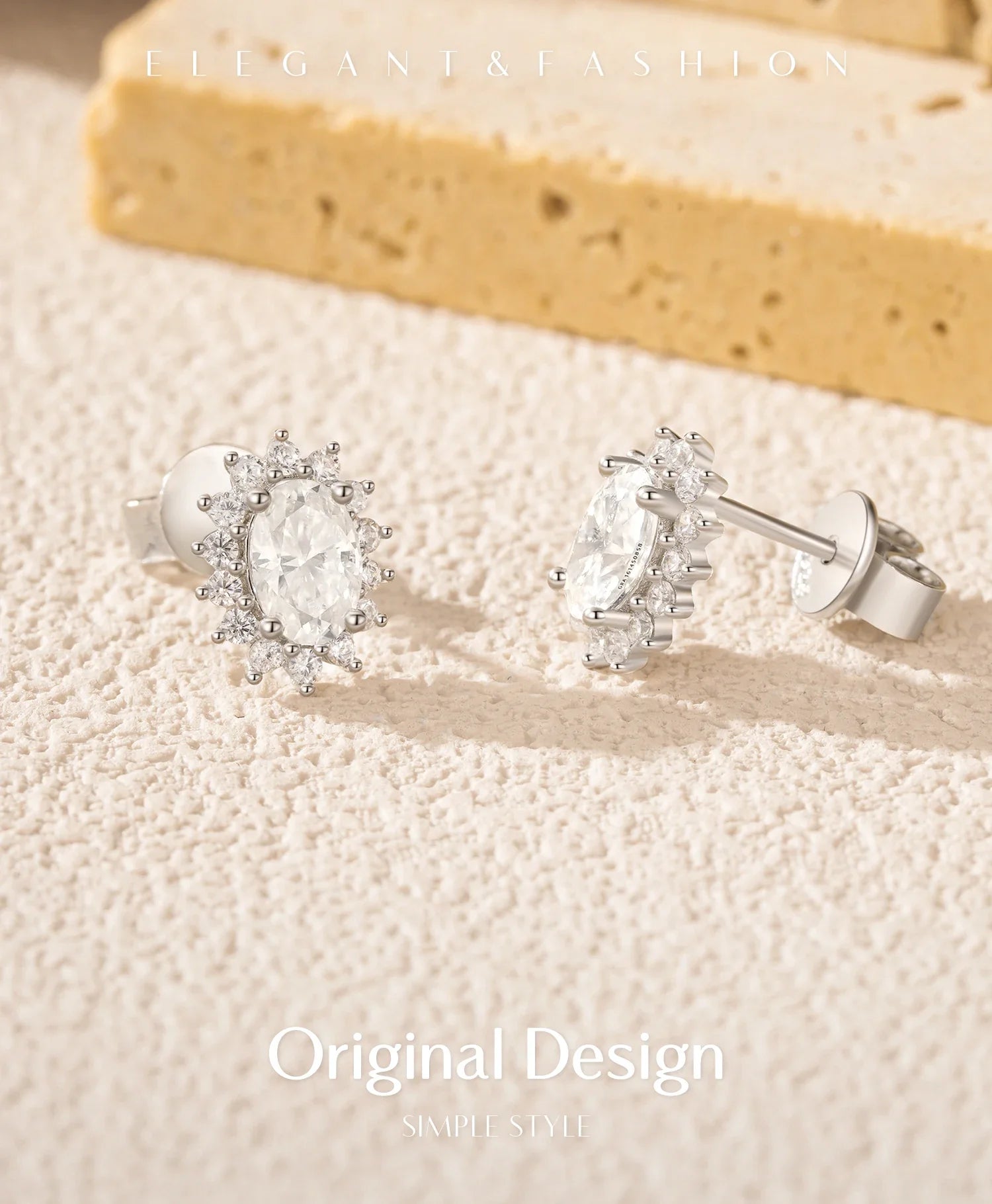 925 Sterling Silver Moissanite Halo Stud Earrings Bridal Wedding Engagement