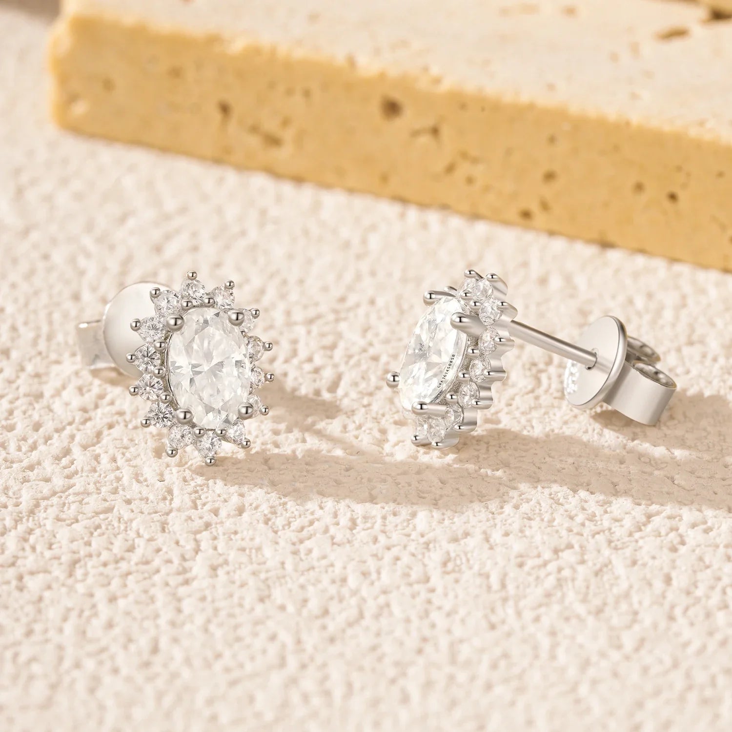 925 Sterling Silver Moissanite Halo Stud Earrings Bridal Wedding Engagement
