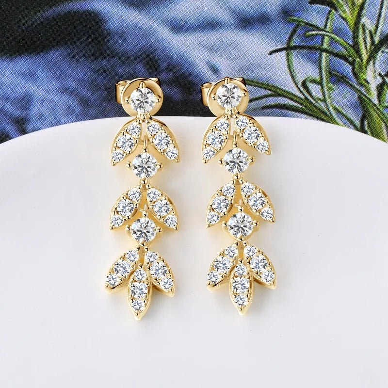 925 Sterling Silver Moissanite Leaf Drop Earrings For Women Anti-Allergy Gift