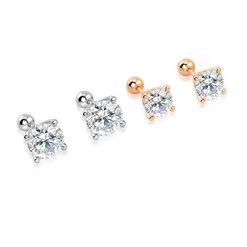 925 Sterling Silver Moissanite Stud Earrings 0.3-1ct Four-Claw Screw Back