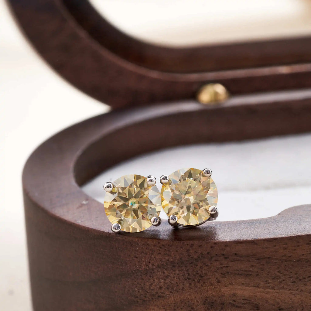 925 Sterling Silver Moissanite Stud Earrings 0.5-1Ct VVS1 Light Yellow