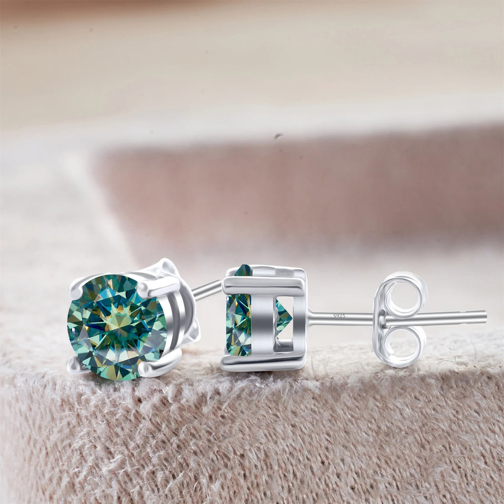 925 Sterling Silver Moissanite Stud Earrings - Round 1ctw Engagement Gift