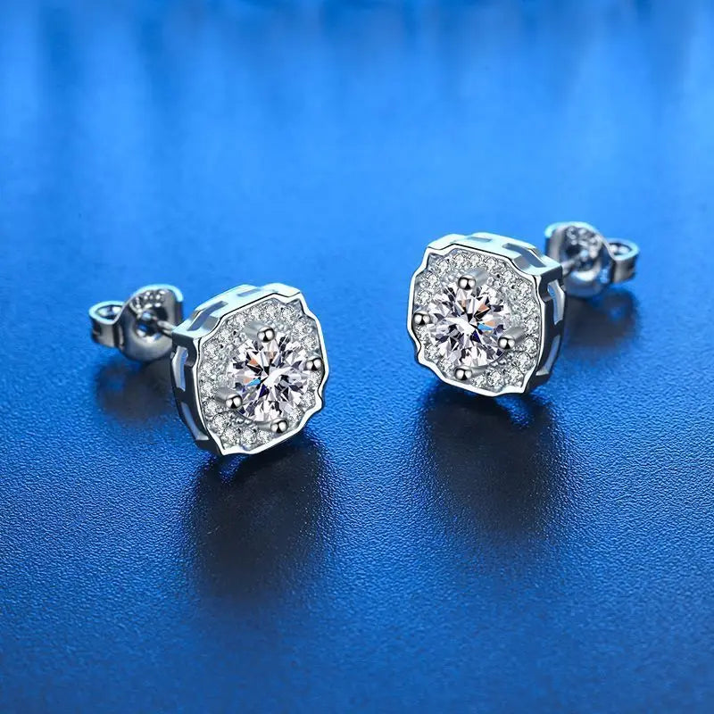 925 Sterling Silver Moissanite Stud Earrings VVS1 Cut GRA Certificate Unisex