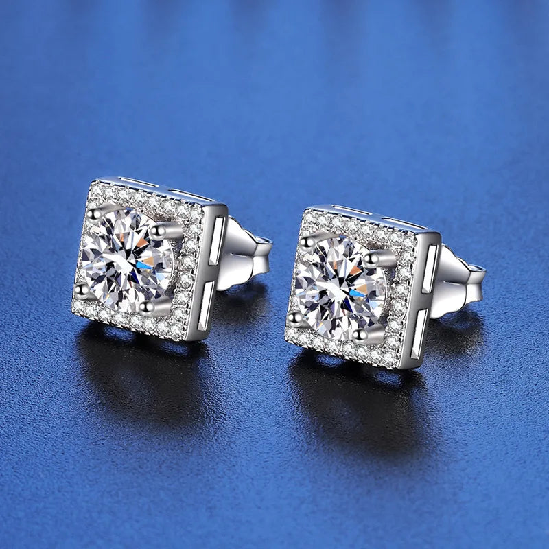 925 Sterling Silver Square Moissanite Stud Earrings 0.5-1 Ct Couples