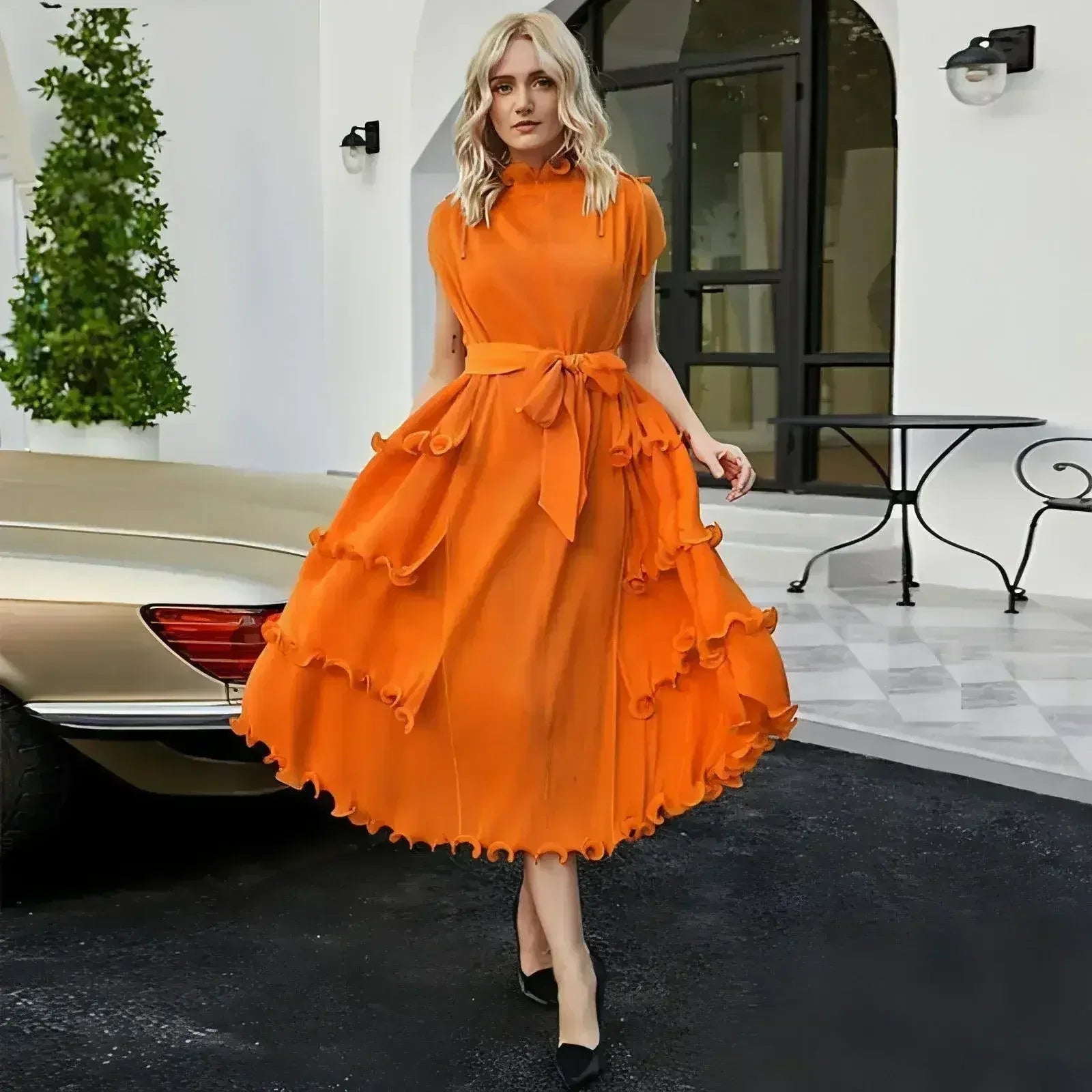 A1. Autumn Short Sleeve Pleated Design Affordable Luxury Fashion