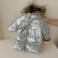 Autumn And Winter Children's Down Jacket Mid-length Big Fur Collar Thick Down Coat Glossy Winter Children's Clothing Wholesale