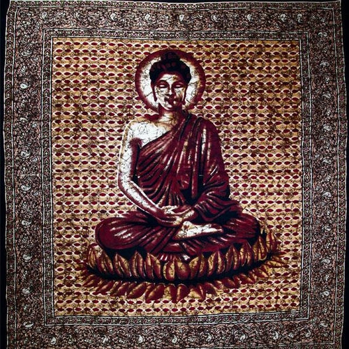 Brown Buddha Meditation Batik Tapestry Wall Hanging