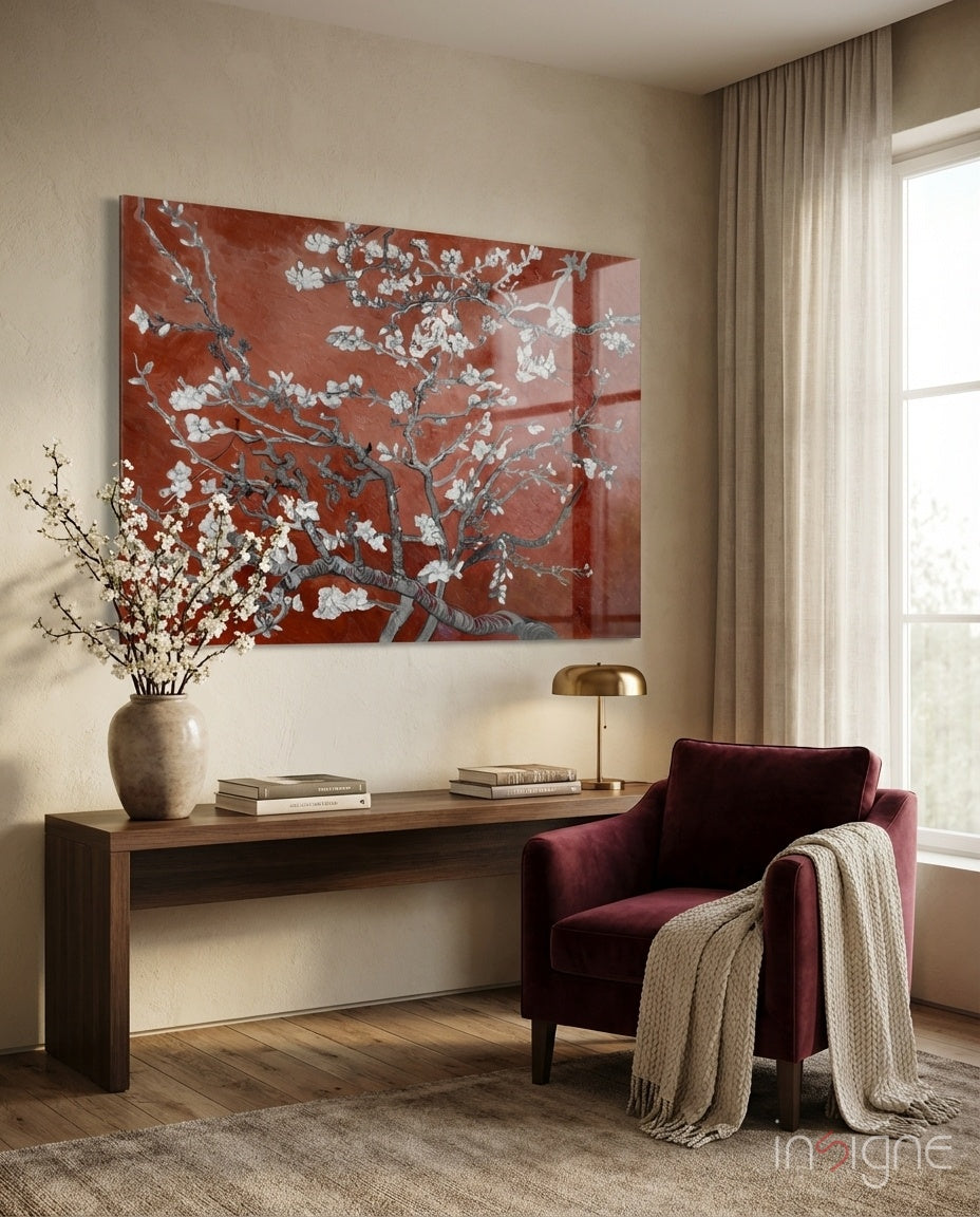 White Flowers Glass Wall Art