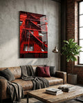 Red Stairs Glass Wall Art