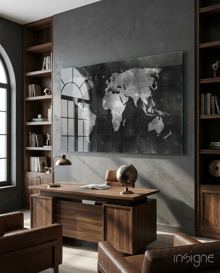World Map Glass Wall Art