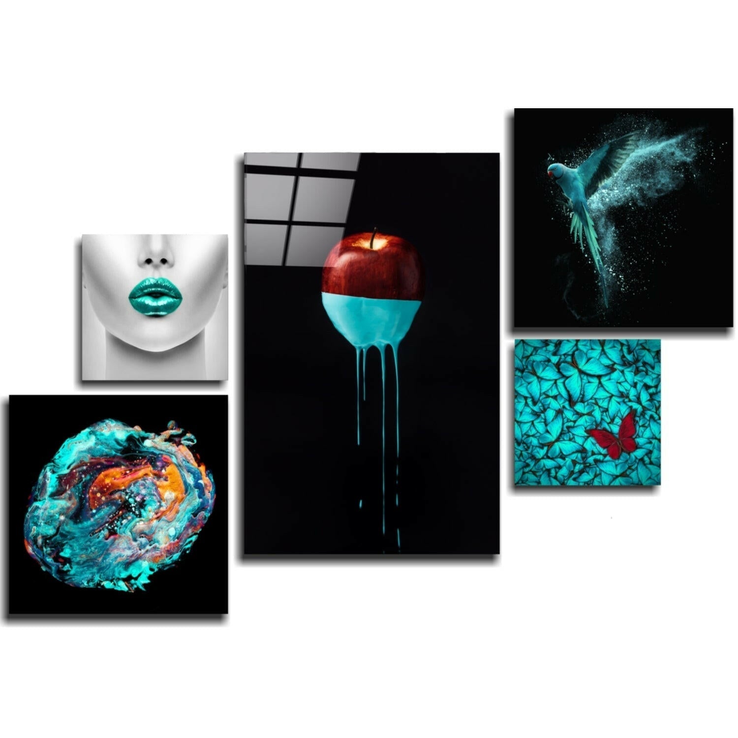 Turquoise Combined Glass Wall Art