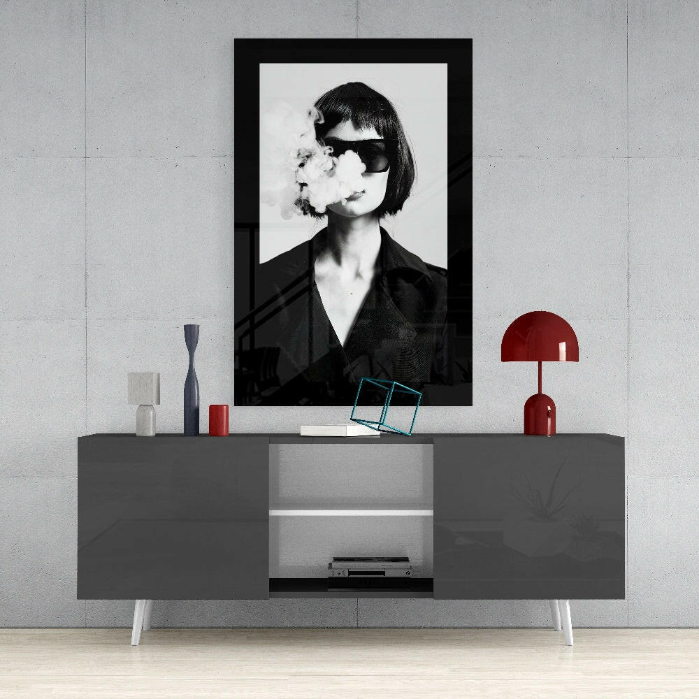 Smoke and Woman Glass Wall Art