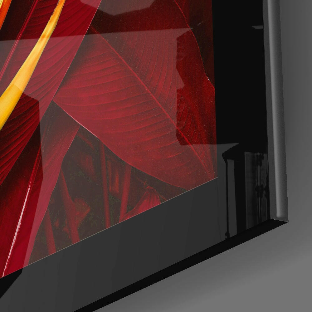 Red Leaves Glass Wall Art