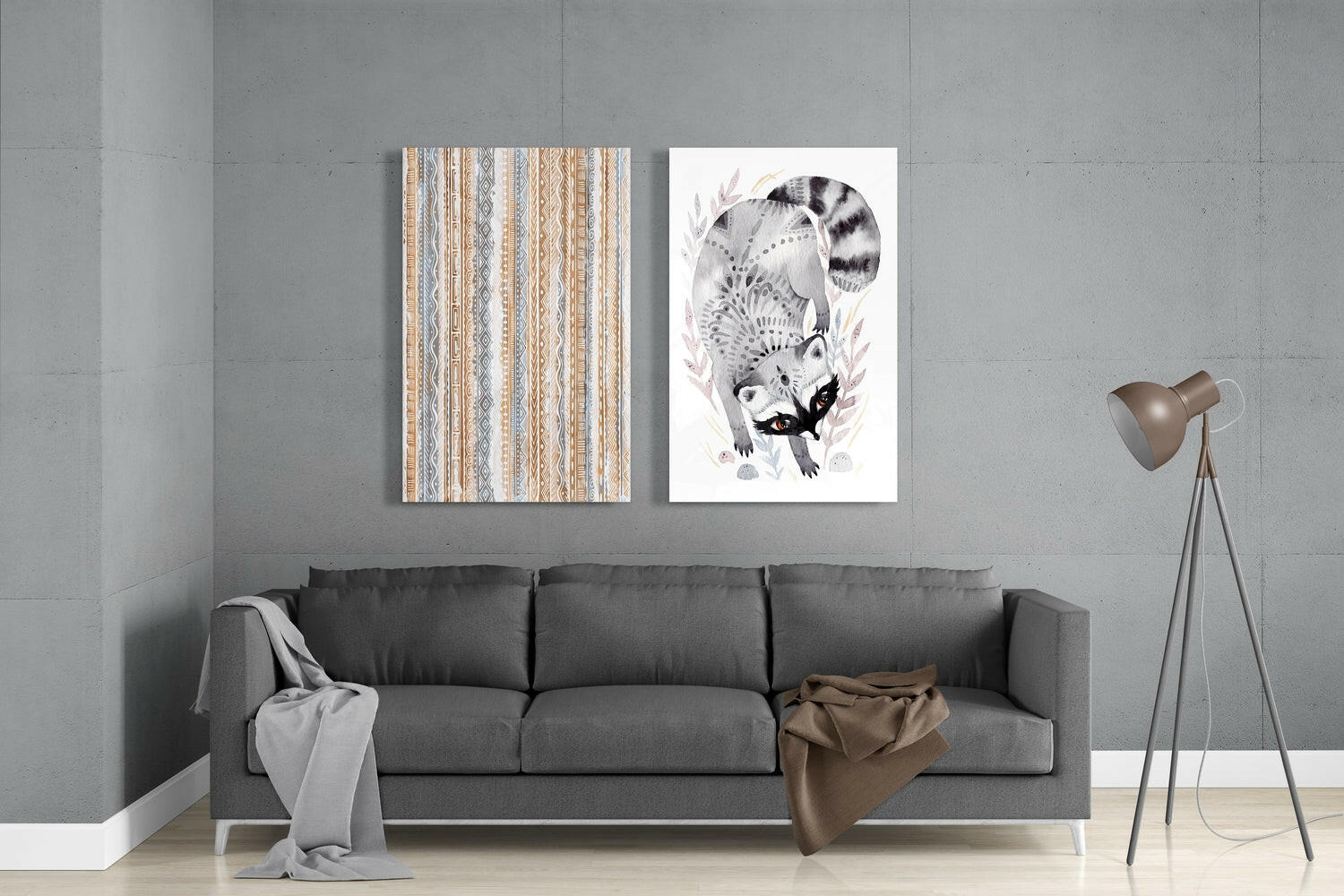 Raccoon  2 Pieces Combine Glass Wall Art