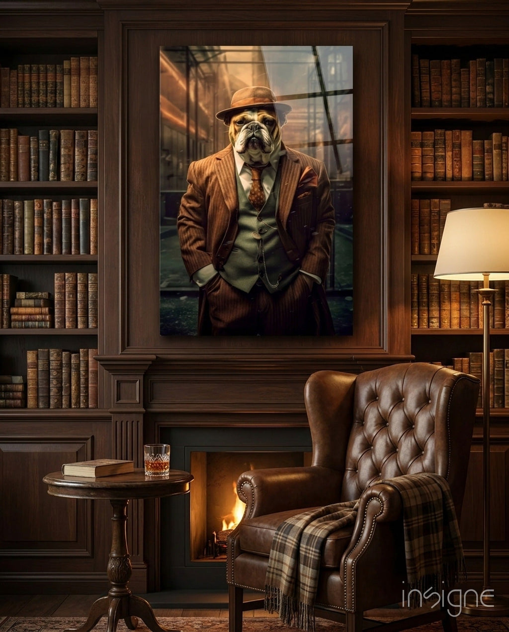Bulldog in a Suit Glass Wall Art|| Designer's Collection