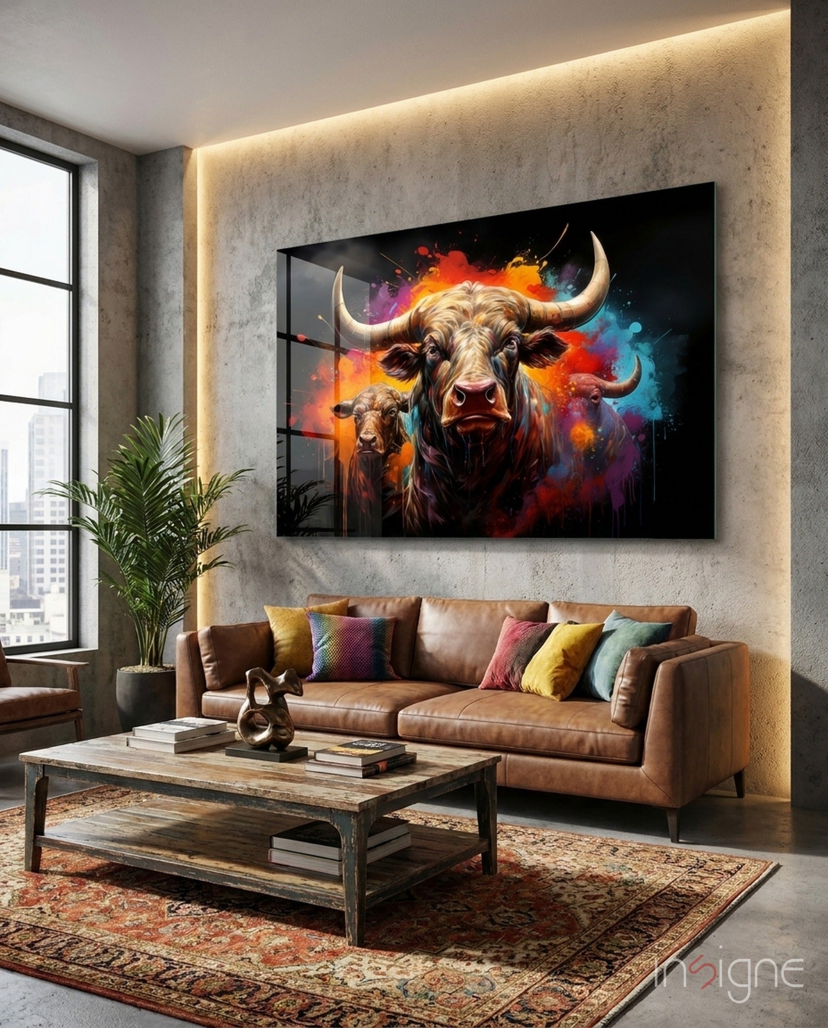 Bull Glass Wall Art|| Designer's Collection
