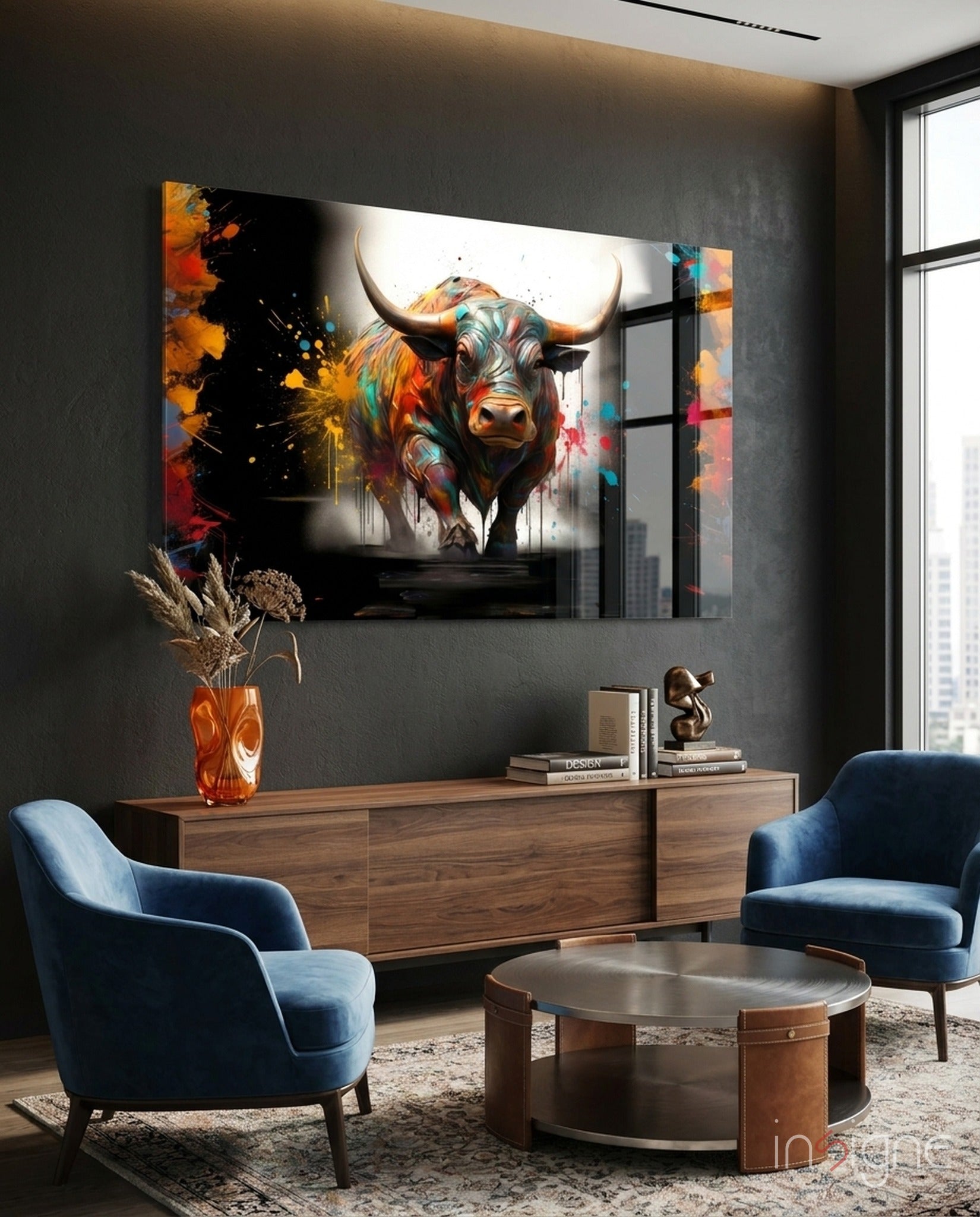 Bull Glass Wall Art|| Designer's Collection