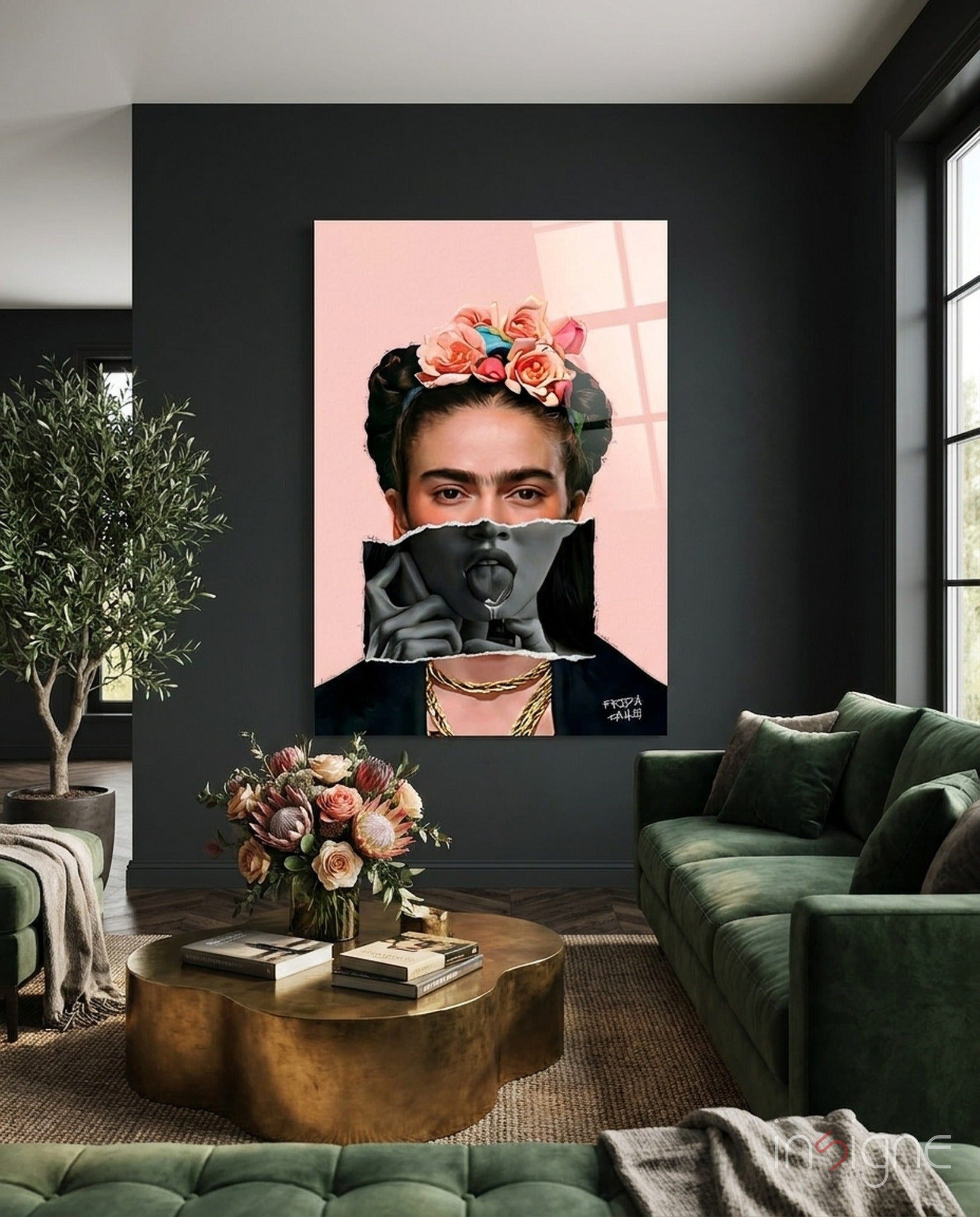Contemporary Kahlo Glass Wall Art || Designer Collection