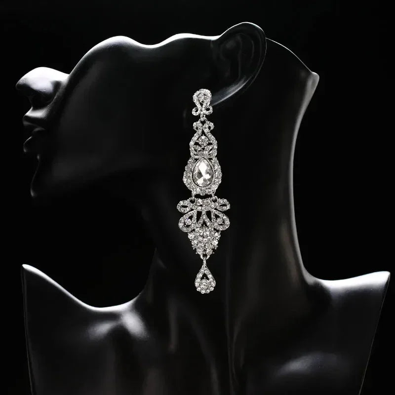 TREAZY Fashion Crystal Wedding Drop Earrings for Women Silver Color Bridal Dangle Earrings Brides Gifts Birthday Party Jewelry