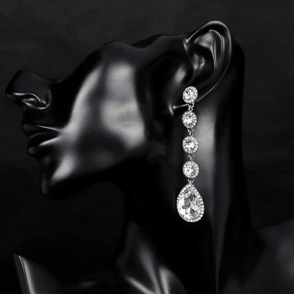 TREAZY Fashion Crystal Wedding Drop Earrings for Women Silver Color Bridal Dangle Earrings Brides Gifts Birthday Party Jewelry
