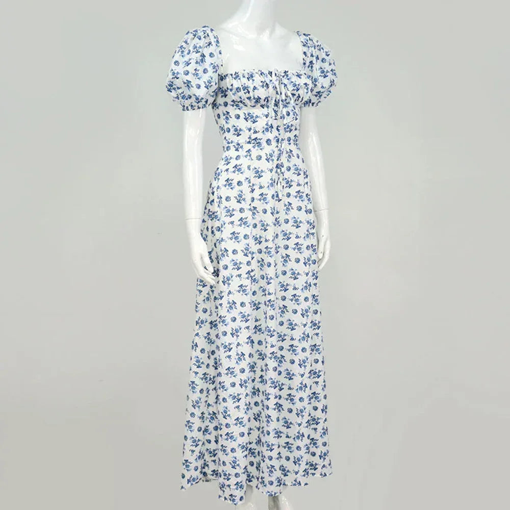 Summer Women Puff Sleeve Floral Printed Dress,Long Dresses,Woman Clothing,Dress Women,Women's Elegant Dresses,Sexy Costume Women