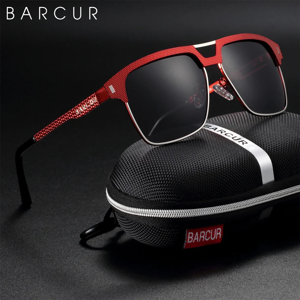 BARCUR Polarized Men’s Sunglasses – Fashionable Square Stainless Steel Frame UV400 Protection Anti-Reflective Outdoor Sports & Driving Eyewear – Original Design Casual Style with Premium Polycarbonate Lenses