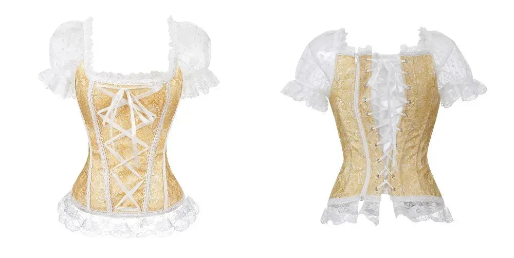 Fashion Princess Style Women Lingerie Bodyshaper Bridal Corset Bustier Tops For Women Short-Sleeve Lace Up Corselet Plus Size